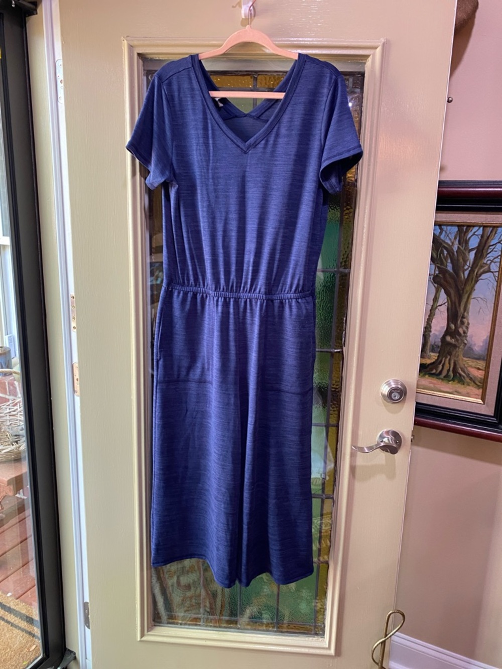 Talbots Navy Short-Sleeve V-Neck Jumpsuit
